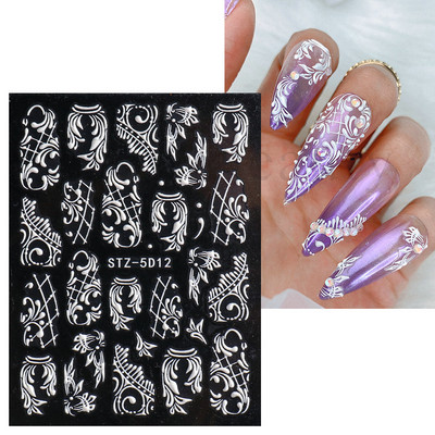 Fehér Virág 5D Dombornyomott köröm matrica akril tavaszi virágos cseresznyevirág mandarin újév esküvői manikűr dekoráció BE5D-K