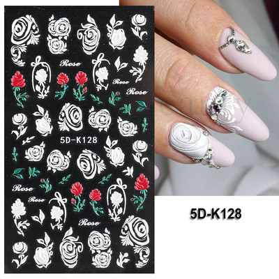 Fehér Virág 5D Dombornyomott köröm matrica akril tavaszi virágos cseresznyevirág mandarin újév esküvői manikűr dekoráció BE5D-K