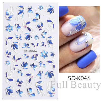 Fehér Virág 5D Dombornyomott köröm matrica akril tavaszi virágos cseresznyevirág mandarin újév esküvői manikűr dekoráció BE5D-K