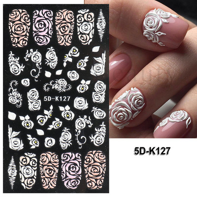 Fehér Virág 5D Dombornyomott köröm matrica akril tavaszi virágos cseresznyevirág mandarin újév esküvői manikűr dekoráció BE5D-K