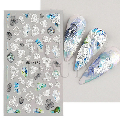 Fehér Virág 5D Dombornyomott köröm matrica akril tavaszi virágos cseresznyevirág mandarin újév esküvői manikűr dekoráció BE5D-K