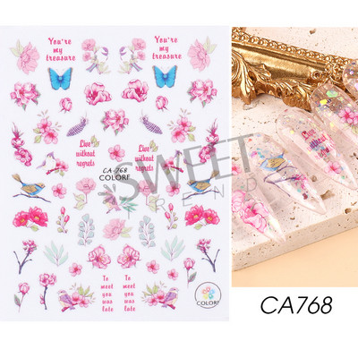 Fehér Virág 5D Dombornyomott köröm matrica akril tavaszi virágos cseresznyevirág mandarin újév esküvői manikűr dekoráció BE5D-K