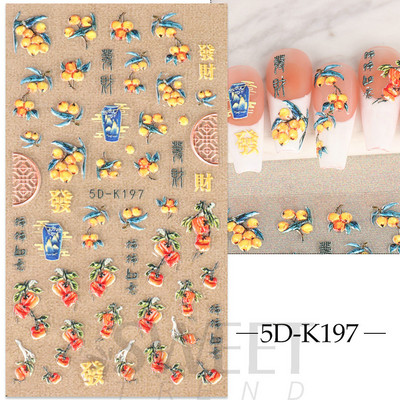 Fehér Virág 5D Dombornyomott köröm matrica akril tavaszi virágos cseresznyevirág mandarin újév esküvői manikűr dekoráció BE5D-K