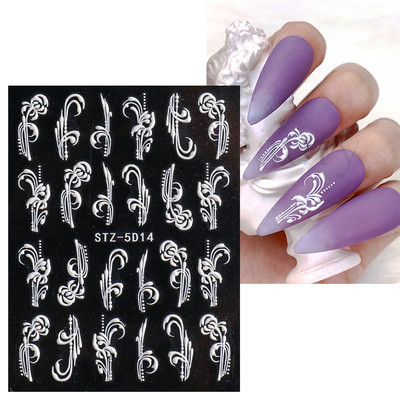 Fehér Virág 5D Dombornyomott köröm matrica akril tavaszi virágos cseresznyevirág mandarin újév esküvői manikűr dekoráció BE5D-K