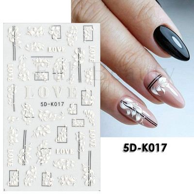 Fehér Virág 5D Dombornyomott köröm matrica akril tavaszi virágos cseresznyevirág mandarin újév esküvői manikűr dekoráció BE5D-K