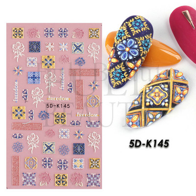 Fehér Virág 5D Dombornyomott köröm matrica akril tavaszi virágos cseresznyevirág mandarin újév esküvői manikűr dekoráció BE5D-K