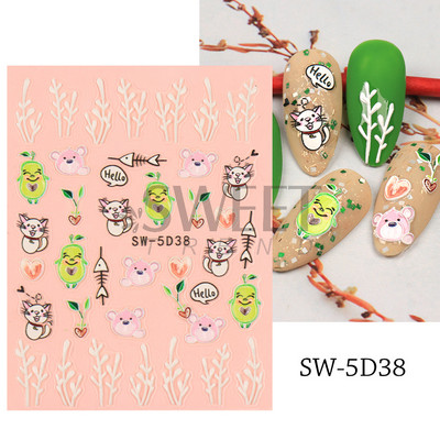 Fehér Virág 5D Dombornyomott köröm matrica akril tavaszi virágos cseresznyevirág mandarin újév esküvői manikűr dekoráció BE5D-K