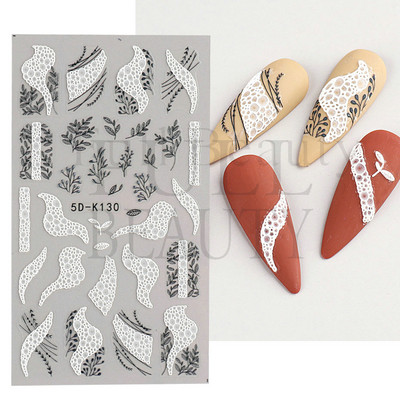 Fehér Virág 5D Dombornyomott köröm matrica akril tavaszi virágos cseresznyevirág mandarin újév esküvői manikűr dekoráció BE5D-K