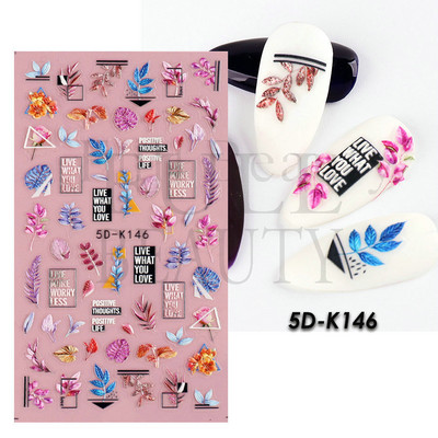 Fehér Virág 5D Dombornyomott köröm matrica akril tavaszi virágos cseresznyevirág mandarin újév esküvői manikűr dekoráció BE5D-K