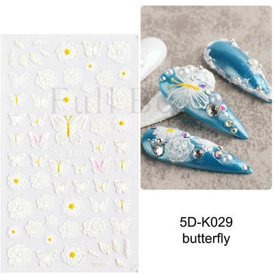 Fehér Virág 5D Dombornyomott köröm matrica akril tavaszi virágos cseresznyevirág mandarin újév esküvői manikűr dekoráció BE5D-K