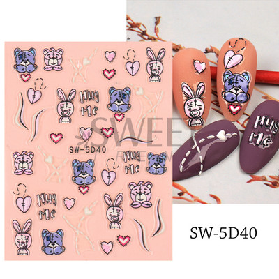 Fehér Virág 5D Dombornyomott köröm matrica akril tavaszi virágos cseresznyevirág mandarin újév esküvői manikűr dekoráció BE5D-K