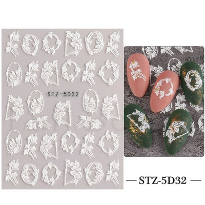 Fehér Virág 5D Dombornyomott köröm matrica akril tavaszi virágos cseresznyevirág mandarin újév esküvői manikűr dekoráció BE5D-K