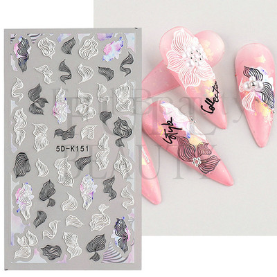 Fehér Virág 5D Dombornyomott köröm matrica akril tavaszi virágos cseresznyevirág mandarin újév esküvői manikűr dekoráció BE5D-K