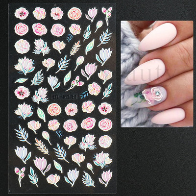 Fehér Virág 5D Dombornyomott köröm matrica akril tavaszi virágos cseresznyevirág mandarin újév esküvői manikűr dekoráció BE5D-K