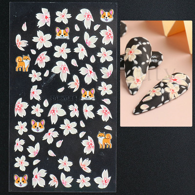 Fehér Virág 5D Dombornyomott köröm matrica akril tavaszi virágos cseresznyevirág mandarin újév esküvői manikűr dekoráció BE5D-K