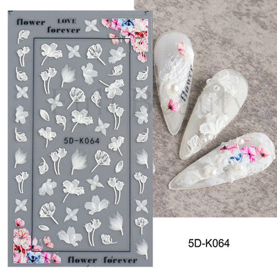 Fehér Virág 5D Dombornyomott köröm matrica akril tavaszi virágos cseresznyevirág mandarin újév esküvői manikűr dekoráció BE5D-K