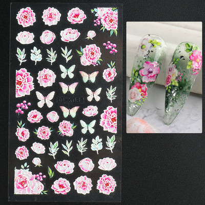 Fehér Virág 5D Dombornyomott köröm matrica akril tavaszi virágos cseresznyevirág mandarin újév esküvői manikűr dekoráció BE5D-K