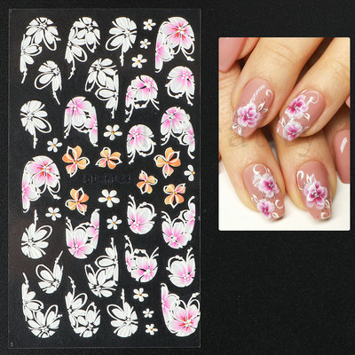 Fehér Virág 5D Dombornyomott köröm matrica akril tavaszi virágos cseresznyevirág mandarin újév esküvői manikűr dekoráció BE5D-K
