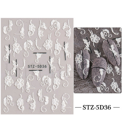 Fehér Virág 5D Dombornyomott köröm matrica akril tavaszi virágos cseresznyevirág mandarin újév esküvői manikűr dekoráció BE5D-K