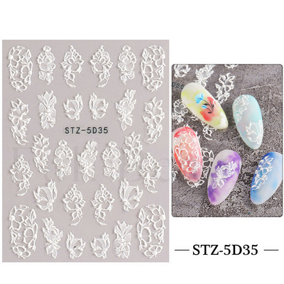 Fehér Virág 5D Dombornyomott köröm matrica akril tavaszi virágos cseresznyevirág mandarin újév esküvői manikűr dekoráció BE5D-K