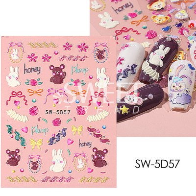 Fehér Virág 5D Dombornyomott köröm matrica akril tavaszi virágos cseresznyevirág mandarin újév esküvői manikűr dekoráció BE5D-K