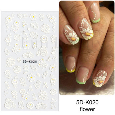Fehér Virág 5D Dombornyomott köröm matrica akril tavaszi virágos cseresznyevirág mandarin újév esküvői manikűr dekoráció BE5D-K
