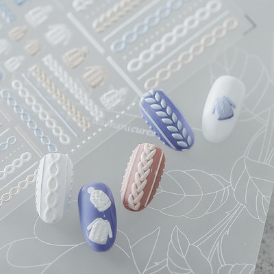 3D akril gravírozott körömmatrica téli pulóver bűbáj Desgin öntapadó körömátvivő csúszkák Pakolások manikűr fóliák DIY TS333