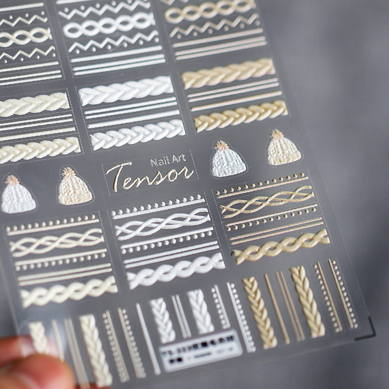3D akril gravírozott körömmatrica téli pulóver bűbáj Desgin öntapadó körömátvivő csúszkák Pakolások manikűr fóliák DIY TS333