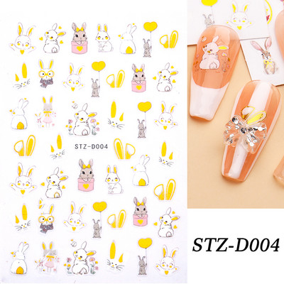 Ευτυχισμένο Πάσχα λαγουδάκι αυτοκόλλητα για νύχια 3D χαριτωμένο ρετρό σχέδιο κουνελιού κινούμενα σχέδια με αυτοκόλλητα ολισθαίνοντα ζωάκια Διακόσμηση για τα νύχια του Αγίου Βαλεντίνου