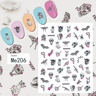 Αυτοκόλλητα νυχιών με 1 φύλλο Halloween Series Κλόουν Κολοκύθα Φανάρι Σκελετός Spider Vampire Αυτοκόλλητα νυχιών Sliders Διακοσμητικά Αξεσουάρ