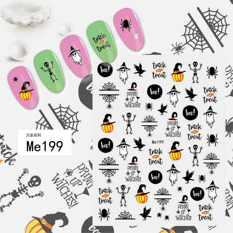 Αυτοκόλλητα νυχιών με 1 φύλλο Halloween Series Κλόουν Κολοκύθα Φανάρι Σκελετός Spider Vampire Αυτοκόλλητα νυχιών Sliders Διακοσμητικά Αξεσουάρ