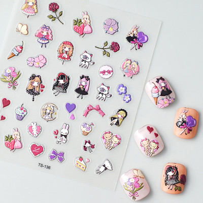 Accept Mix Designs Αυτοκόλλητα νυχιών Kiki 5D για κορίτσια Αυτοκόλλητα μανικιούρ Αξεσουάρ νυχιών τέχνη με ανάγλυφα Συμβουλές για ολίσθηση