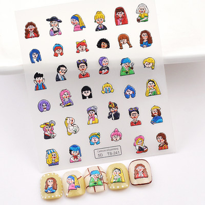 Accept Mix Designs Αυτοκόλλητα νυχιών Kiki 5D για κορίτσια Αυτοκόλλητα μανικιούρ Αξεσουάρ νυχιών τέχνη με ανάγλυφα Συμβουλές για ολίσθηση