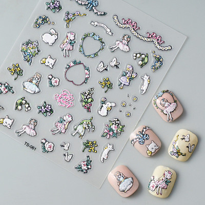 Accept Mix Designs Αυτοκόλλητα νυχιών Kiki 5D για κορίτσια Αυτοκόλλητα μανικιούρ Αξεσουάρ νυχιών τέχνη με ανάγλυφα Συμβουλές για ολίσθηση