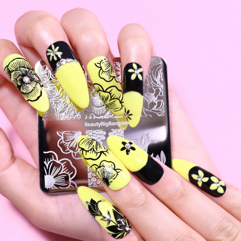 BeautyBigBang 6CM Πρότυπο από ανοξείδωτο χάλυβα Πρότυπο σφραγίδας τέχνης νυχιών Πρότυπο σφράγισης πλάκες Διαφορετική εικόνα λουλουδιών