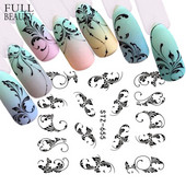 1 τμχ Αυτοκόλλητο με αυτοκόλλητο με νερό αμπέλου μαύρου λουλουδιού Αυτοκόλλητο για νύχια με λουλούδια, Σχέδιο δαντέλας, συρόμενο αυτοκόλλητο διακόσμησης νυχιών DIY Winter Wrap CHSTZ645-658