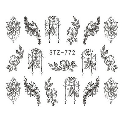 1 τμχ Αυτοκόλλητο με αυτοκόλλητο με νερό αμπέλου μαύρου λουλουδιού Αυτοκόλλητο για νύχια με λουλούδια, Σχέδιο δαντέλας, συρόμενο αυτοκόλλητο διακόσμησης νυχιών DIY Winter Wrap CHSTZ645-658