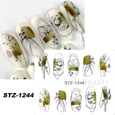 1 τμχ Αυτοκόλλητο με αυτοκόλλητο με νερό αμπέλου μαύρου λουλουδιού Αυτοκόλλητο για νύχια με λουλούδια, Σχέδιο δαντέλας, συρόμενο αυτοκόλλητο διακόσμησης νυχιών DIY Winter Wrap CHSTZ645-658