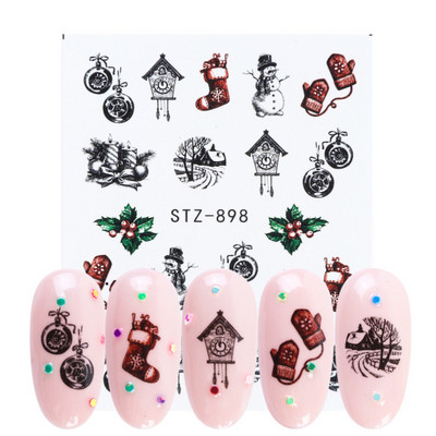 1 τμχ Αυτοκόλλητο με αυτοκόλλητο με νερό αμπέλου μαύρου λουλουδιού Αυτοκόλλητο για νύχια με λουλούδια, Σχέδιο δαντέλας, συρόμενο αυτοκόλλητο διακόσμησης νυχιών DIY Winter Wrap CHSTZ645-658