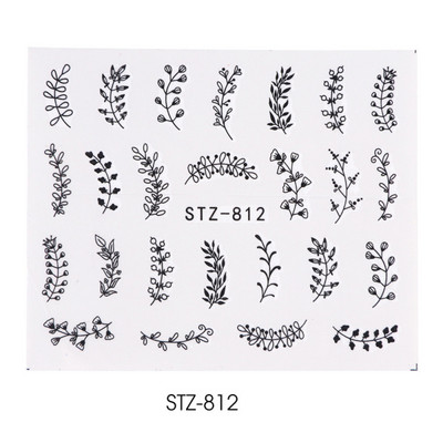 1 τμχ Αυτοκόλλητο με αυτοκόλλητο με νερό αμπέλου μαύρου λουλουδιού Αυτοκόλλητο για νύχια με λουλούδια, Σχέδιο δαντέλας, συρόμενο αυτοκόλλητο διακόσμησης νυχιών DIY Winter Wrap CHSTZ645-658