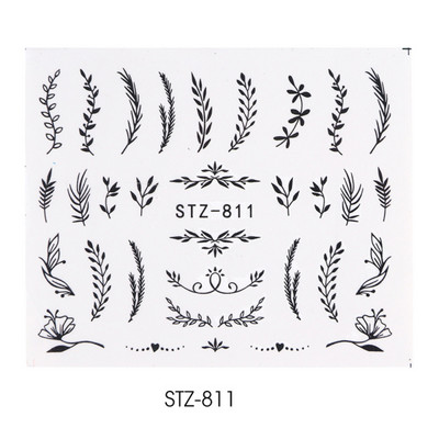 1 τμχ Αυτοκόλλητο με αυτοκόλλητο με νερό αμπέλου μαύρου λουλουδιού Αυτοκόλλητο για νύχια με λουλούδια, Σχέδιο δαντέλας, συρόμενο αυτοκόλλητο διακόσμησης νυχιών DIY Winter Wrap CHSTZ645-658
