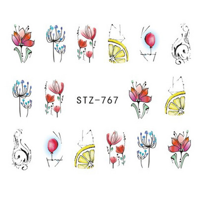 1 τμχ Αυτοκόλλητο με αυτοκόλλητο με νερό αμπέλου μαύρου λουλουδιού Αυτοκόλλητο για νύχια με λουλούδια, Σχέδιο δαντέλας, συρόμενο αυτοκόλλητο διακόσμησης νυχιών DIY Winter Wrap CHSTZ645-658