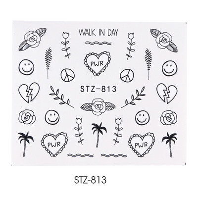 1 τμχ Αυτοκόλλητο με αυτοκόλλητο με νερό αμπέλου μαύρου λουλουδιού Αυτοκόλλητο για νύχια με λουλούδια, Σχέδιο δαντέλας, συρόμενο αυτοκόλλητο διακόσμησης νυχιών DIY Winter Wrap CHSTZ645-658