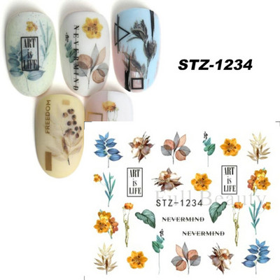 1 τμχ Αυτοκόλλητο με αυτοκόλλητο με νερό αμπέλου μαύρου λουλουδιού Αυτοκόλλητο για νύχια με λουλούδια, Σχέδιο δαντέλας, συρόμενο αυτοκόλλητο διακόσμησης νυχιών DIY Winter Wrap CHSTZ645-658