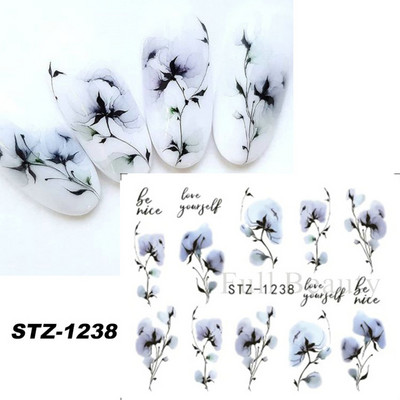 1 τμχ Αυτοκόλλητο με αυτοκόλλητο με νερό αμπέλου μαύρου λουλουδιού Αυτοκόλλητο για νύχια με λουλούδια, Σχέδιο δαντέλας, συρόμενο αυτοκόλλητο διακόσμησης νυχιών DIY Winter Wrap CHSTZ645-658