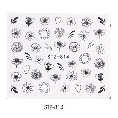 1 τμχ Αυτοκόλλητο με αυτοκόλλητο με νερό αμπέλου μαύρου λουλουδιού Αυτοκόλλητο για νύχια με λουλούδια, Σχέδιο δαντέλας, συρόμενο αυτοκόλλητο διακόσμησης νυχιών DIY Winter Wrap CHSTZ645-658