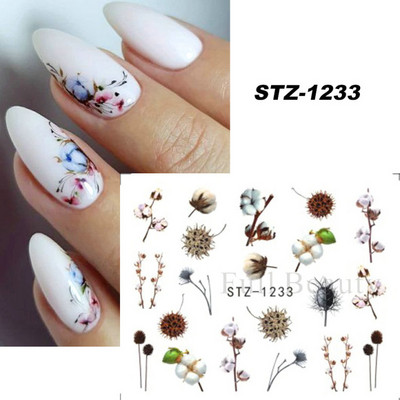 1 τμχ Αυτοκόλλητο με αυτοκόλλητο με νερό αμπέλου μαύρου λουλουδιού Αυτοκόλλητο για νύχια με λουλούδια, Σχέδιο δαντέλας, συρόμενο αυτοκόλλητο διακόσμησης νυχιών DIY Winter Wrap CHSTZ645-658