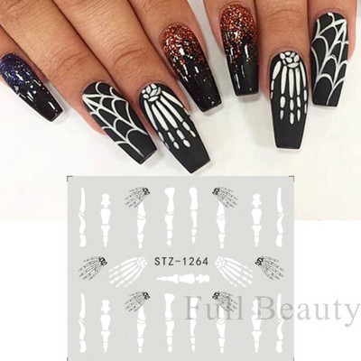 1 τμχ Αυτοκόλλητο με αυτοκόλλητο με νερό αμπέλου μαύρου λουλουδιού Αυτοκόλλητο για νύχια με λουλούδια, Σχέδιο δαντέλας, συρόμενο αυτοκόλλητο διακόσμησης νυχιών DIY Winter Wrap CHSTZ645-658
