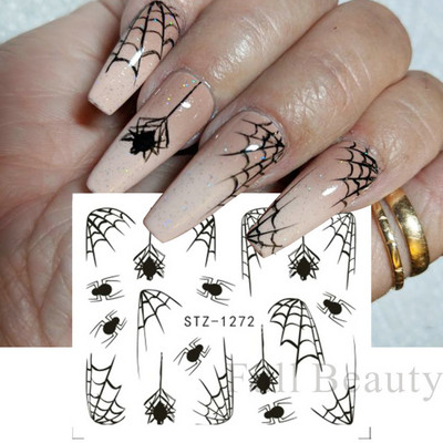 1 τμχ Αυτοκόλλητο με αυτοκόλλητο με νερό αμπέλου μαύρου λουλουδιού Αυτοκόλλητο για νύχια με λουλούδια, Σχέδιο δαντέλας, συρόμενο αυτοκόλλητο διακόσμησης νυχιών DIY Winter Wrap CHSTZ645-658