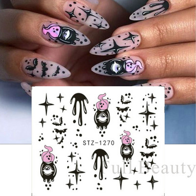 1 τμχ Αυτοκόλλητο με αυτοκόλλητο με νερό αμπέλου μαύρου λουλουδιού Αυτοκόλλητο για νύχια με λουλούδια, Σχέδιο δαντέλας, συρόμενο αυτοκόλλητο διακόσμησης νυχιών DIY Winter Wrap CHSTZ645-658